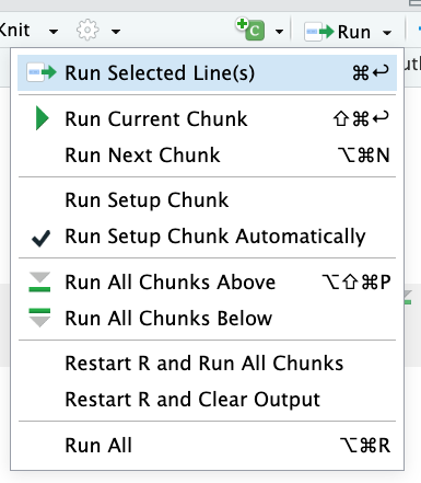 running code options