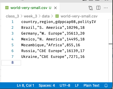 Small CSV in VS Code